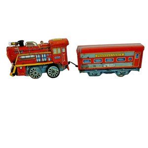 Vintage Nomura tin litho Pennsylvania Train Engine & Caboose Wind Up, Japan